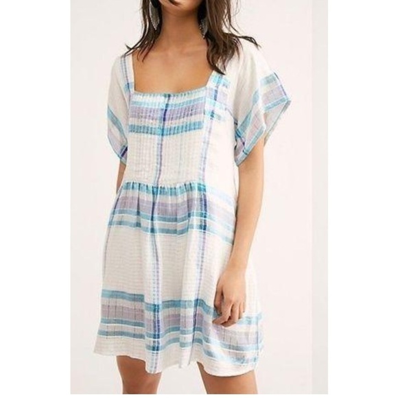 Metallic Plaid Flowy Wide Sleeve Mini Dress - Picture 1 of 6
